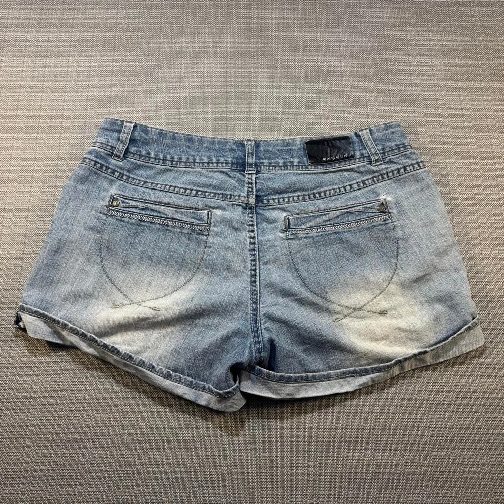 Paccini Y2K low rise blue denim shorts faded wash, size 10